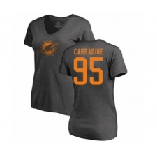 Football Women's Miami Dolphins #95 Tank Carradine Ash One Color T-Shirt
