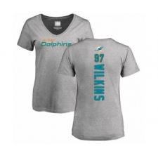 Football Women's Miami Dolphins #97 Christian Wilkins Ash Backer T-Shirt