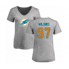 Football Women's Miami Dolphins #97 Christian Wilkins Ash Name & Number Logo T-Shirt