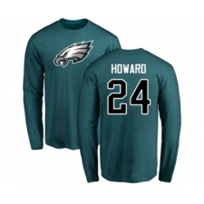 Philadelphia Eagles #24 Jordan Howard Green Name & Number Logo Long Sleeve T-Shirt
