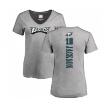 Women's Philadelphia Eagles #10 DeSean Jackson Ash Backer V-Neck T-Shirt