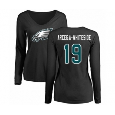 Women's Philadelphia Eagles #19 JJ Arcega-Whiteside Black Name & Number Logo Slim Fit Long Sleeve T-Shirt.