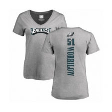 Women's Philadelphia Eagles #51 Paul Worrilow Ash Backer V-Neck T-Shirt