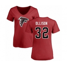 Football Women's Atlanta Falcons #32 Qadree Ollison Red Name & Number Logo T-Shirt