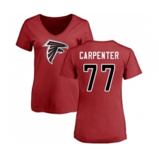 Football Women's Atlanta Falcons #77 James Carpenter Red Name & Number Logo T-Shirt