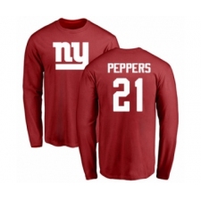 Football New York Giants #21 Jabrill Peppers Red Name & Number Logo Long Sleeve T-Shirt