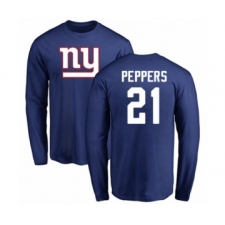 Football New York Giants #21 Jabrill Peppers Royal Blue Name & Number Logo Long Sleeve T-Shirt