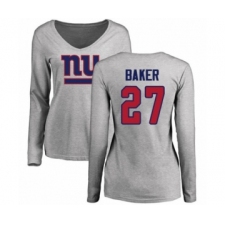 Football New York Giants #27 Deandre Baker Red Name & Number Logo Long Sleeve T-Shirt