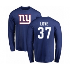 Football New York Giants #37 Julian Love Royal Blue Name & Number Logo Long Sleeve T-Shirt