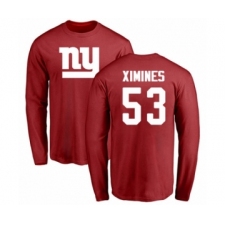 Football New York Giants #53 Oshane Ximines Red Name & Number Logo Long Sleeve T-Shirt