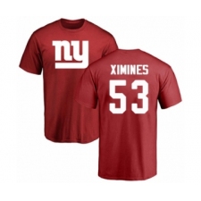 Football New York Giants #53 Oshane Ximines Red Name & Number Logo T-Shirt