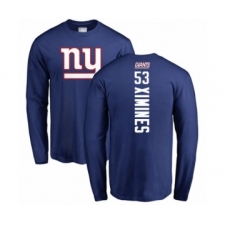 Football New York Giants #53 Oshane Ximines Royal Blue Backer Long Sleeve T-Shirt