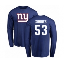 Football New York Giants #53 Oshane Ximines Royal Blue Name & Number Logo Long Sleeve T-Shirt