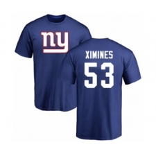 Football New York Giants #53 Oshane Ximines Royal Blue Name & Number Logo T-Shirt