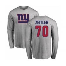 Football New York Giants #70 Kevin Zeitler Ash Name & Number Logo Long Sleeve T-Shirt