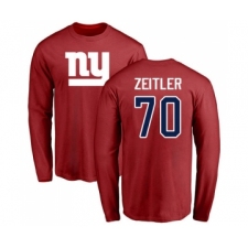 Football New York Giants #70 Kevin Zeitler Red Name & Number Logo Long Sleeve T-Shirt