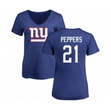 Football Women's New York Giants #21 Jabrill Peppers Royal Blue Name & Number Logo T-Shirt
