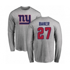 Football Women's New York Giants #27 Deandre Baker Ash Name & Number Logo Long Sleeve T-Shirt