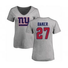 Football Women's New York Giants #27 Deandre Baker Ash Name & Number Logo T-Shirt