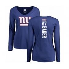 Football Women's New York Giants #27 Deandre Baker Royal Blue Backer Long Sleeve T-Shirt