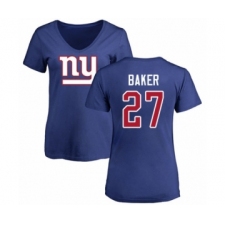 Football Women's New York Giants #27 Deandre Baker Royal Blue Name & Number Logo T-Shirt