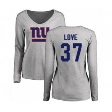 Football Women's New York Giants #37 Julian Love Ash Name & Number Logo Long Sleeve T-Shirt