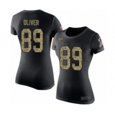 Football Women's Jacksonville Jaguars #89 Josh Oliver Black Camo Salute to Service T-Shirt