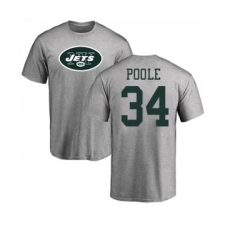 Football New York Jets #34 Brian Poole Ash Name & Number Logo T-Shirt