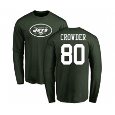 Football New York Jets #80 Jamison Crowder Green Name & Number Logo Long Sleeve T-Shirt
