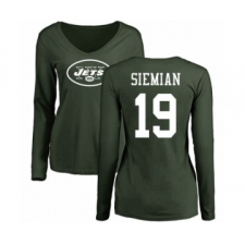Football Women's New York Jets #19 Trevor Siemian Green Name & Number Logo Long Sleeve T-Shirt
