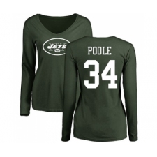 Football Women's New York Jets #34 Brian Poole Green Name & Number Logo Long Sleeve T-Shirt