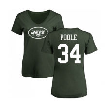 Football Women's New York Jets #34 Brian Poole Green Name & Number Logo T-Shirt