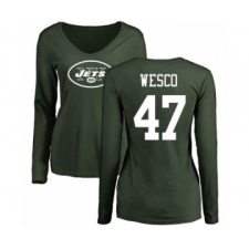 Football Women's New York Jets #47 Trevon Wesco Green Name & Number Logo Long Sleeve T-Shirt