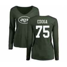 Football Women's New York Jets #75 Chuma Edoga Green Name & Number Logo Long Sleeve T-Shirt