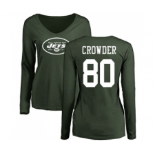 Football Women's New York Jets #80 Jamison Crowder Green Name & Number Logo Long Sleeve T-Shirt