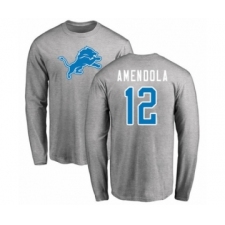 Football Detroit Lions #12 Danny Amendola Ash Name & Number Logo Long Sleeve T-Shirt