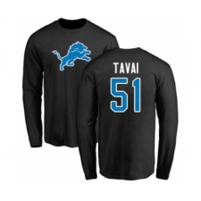 Football Detroit Lions #51 Jahlani Tavai Black Name & Number Logo Long Sleeve T-Shirt