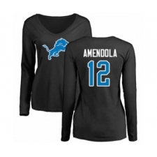 Football Women's Detroit Lions #12 Danny Amendola Black Name & Number Logo Long Sleeve T-Shirt