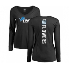 Football Women's Detroit Lions #90 Trey Flowers Black Backer Long Sleeve T-Shirt