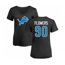 Football Women's Detroit Lions #90 Trey Flowers Black Name & Number Logo T-Shirt