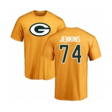 Football Green Bay Packers #74 Elgton Jenkins Gold Name & Number Logo T-Shirt