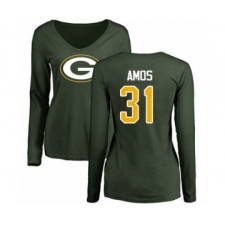 Football Women's Green Bay Packers #31 Adrian Amos Green Name & Number Logo Long Sleeve T-Shirt