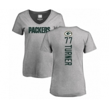 Football Women's Green Bay Packers #77 Billy Turner Ash Backer V-Neck T-Shirt