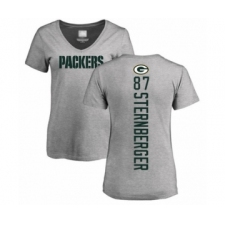 Football Women's Green Bay Packers #87 Jace Sternberger Ash Backer V-Neck T-Shirt