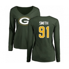 Football Women's Green Bay Packers #91 Preston Smith Green Name & Number Logo Long Sleeve T-Shirt