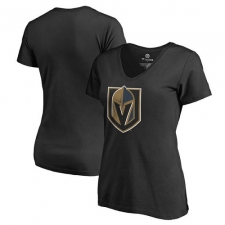 NHL Women's Vegas Golden Knights Black Primary Logo V-Neck T-Shirt