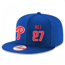 MLB Men's Philadelphia Phillies #27 Aaron Nola Stitched New Era Snapback Adjustable Player Hat - Royal/Red