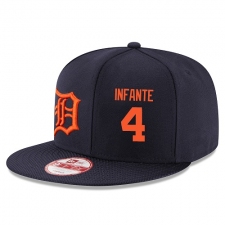 MLB Men's New Era Detroit Tigers #4 Omar Infante Stitched Snapback Adjustable Player Hat - Navy/Orange