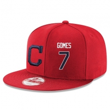 MLB Majestic Cleveland Indians #7 Yan Gomes Stitched Snapback Adjustable Player Hat - Red/Navy