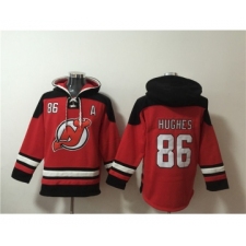 Men's New Jersey Devils #86 Jack Hughes Red Ageless Must-Have Lace-Up Pullover Hoodie